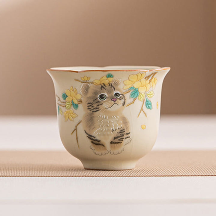 Buddha Stones Chat mignon Fleurs jaunes Lapin Tasse à thé Tasse à thé Kung Fu - Chat 5,9 cm x 5 cm x 55 ml - image 13