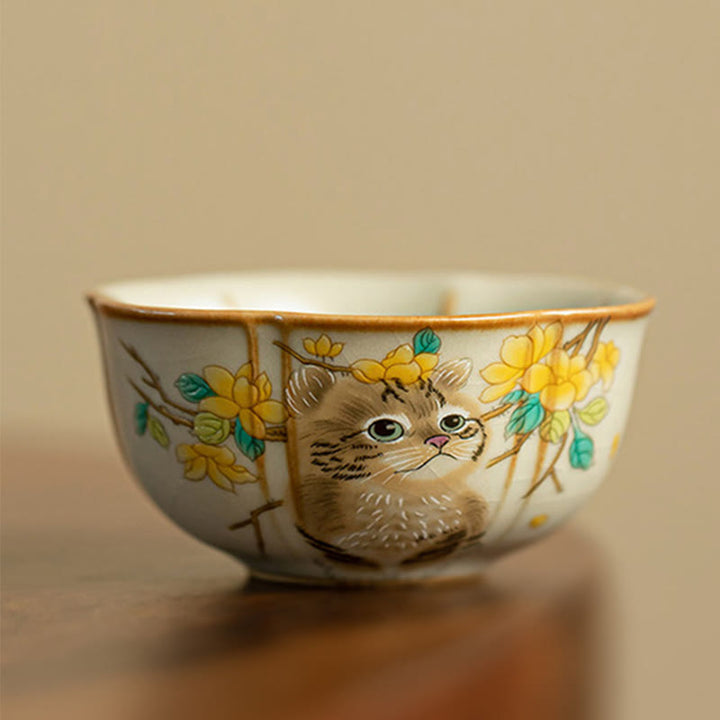 Buddha Stones Chat mignon Fleurs jaunes Lapin Tasse à thé Tasse à thé Kung Fu - Chat 7 cm x 3,3 cm x 50 ml - image 16