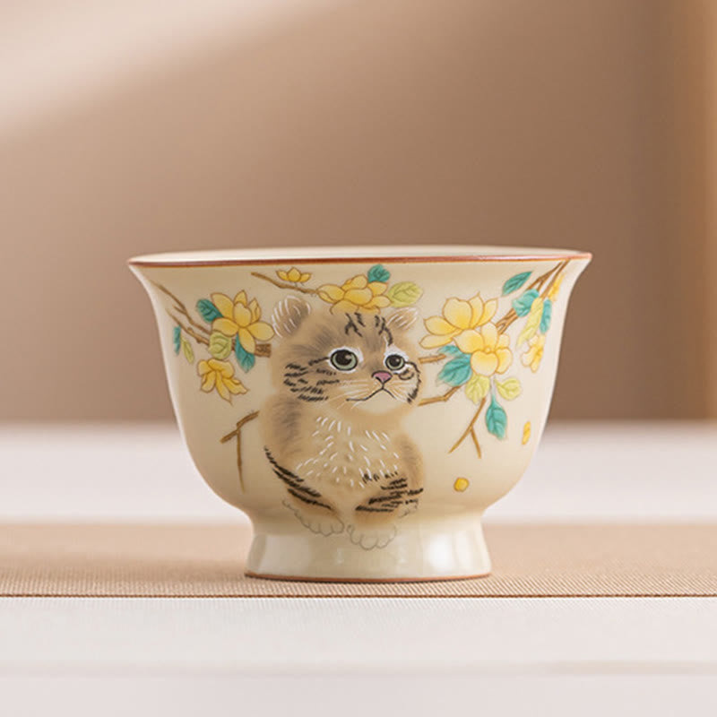 Buddha Stones Chat mignon Fleurs jaunes Lapin Tasse à thé Tasse à thé Kung Fu - Chat 7,6 cm x 5,5 cm x 70 ml - image 17