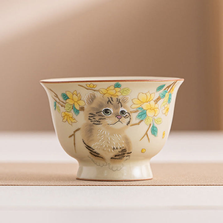 Buddha Stones Chat mignon Fleurs jaunes Lapin Tasse à thé Tasse à thé Kung Fu - Chat 7,6 cm x 5,5 cm x 70 ml - image 17