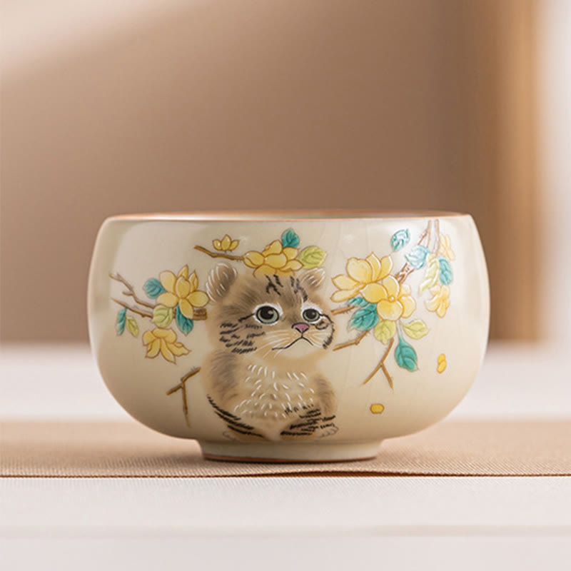 Buddha Stones Chat mignon Fleurs jaunes Lapin Tasse à thé Tasse à thé Kung Fu - Chat 7,6 cm x 4,8 cm x 160 ml - image 18