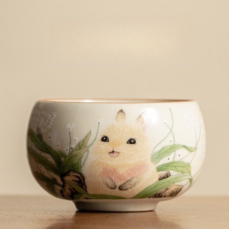 Buddha Stones Chat mignon Fleurs jaunes Lapin Tasse à thé Tasse à thé Kung Fu - Lapin 7,6 cm x 4,8 cm x 160 ml - image 19