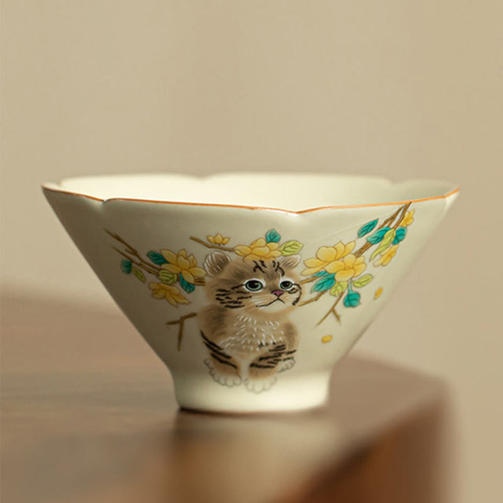 Buddha Stones Chat mignon Fleurs jaunes Lapin Tasse à thé Tasse à thé Kung Fu - Chat 10,2 cm x 5,3 cm x 120 ml - image 20