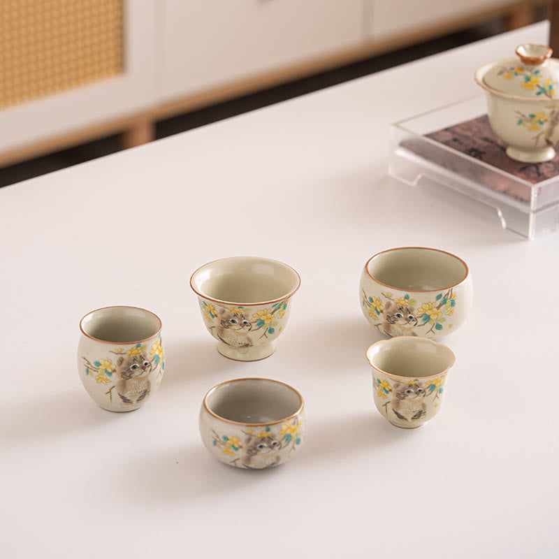 Buddha Stones Chat mignon Fleurs jaunes Lapin Tasse à thé Tasse à thé Kung Fu - image 21