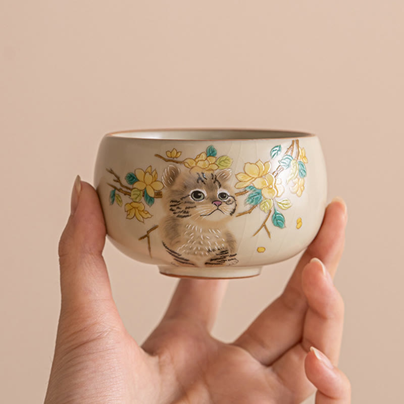 Buddha Stones Chat mignon Fleurs jaunes Lapin Tasse à thé Tasse à thé Kung Fu - image 7