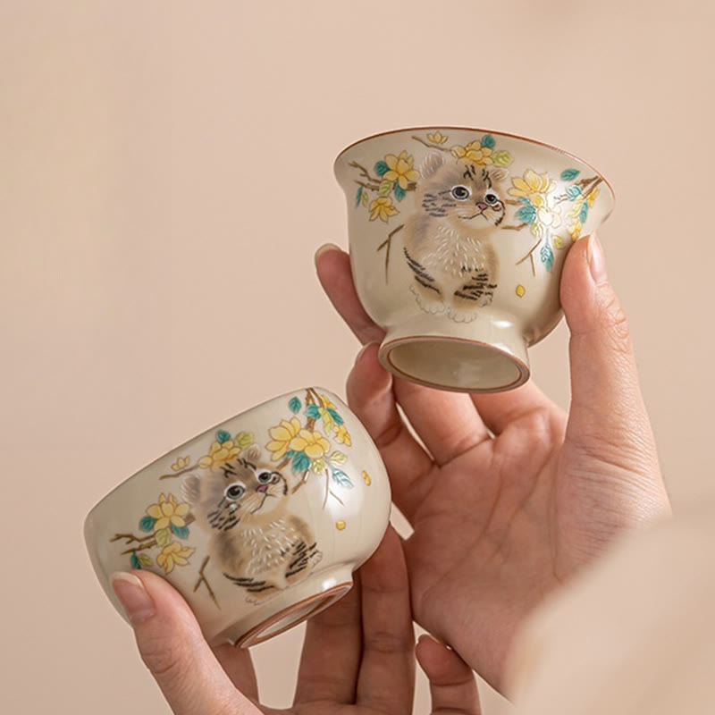 Buddha Stones Chat mignon Fleurs jaunes Lapin Tasse à thé Tasse à thé Kung Fu - image 15