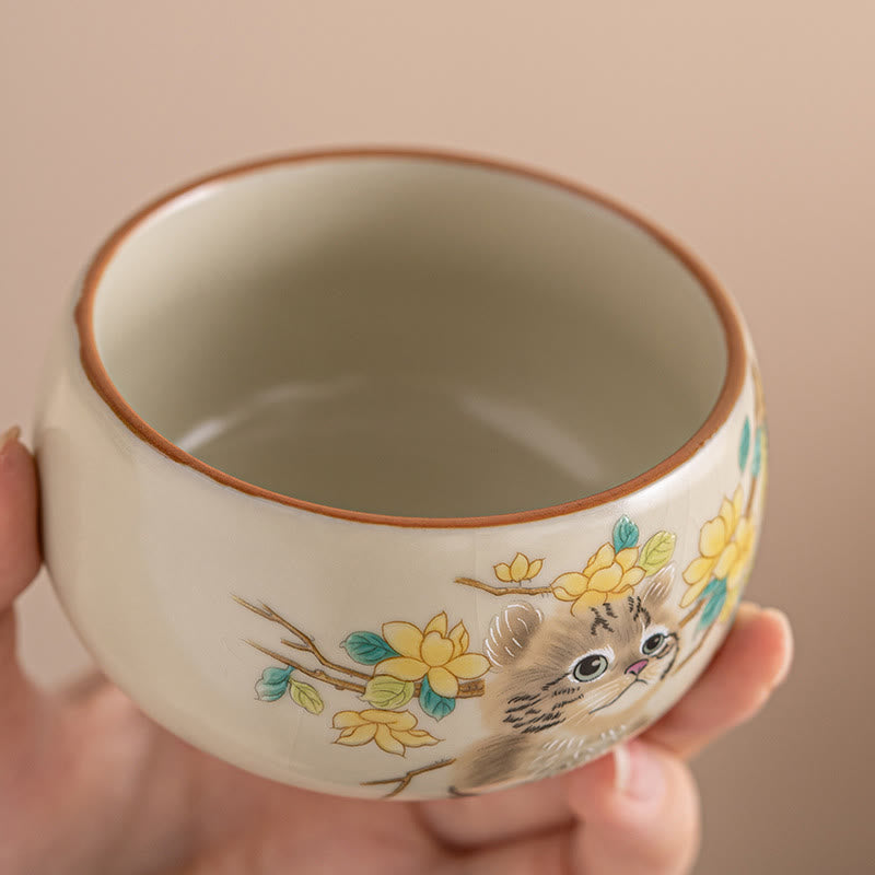 Buddha Stones Chat mignon Fleurs jaunes Lapin Tasse à thé Tasse à thé Kung Fu - image 3