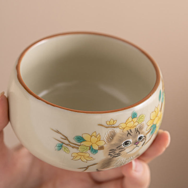 Buddha Stones Chat mignon Fleurs jaunes Lapin Tasse à thé Tasse à thé Kung Fu - image 3