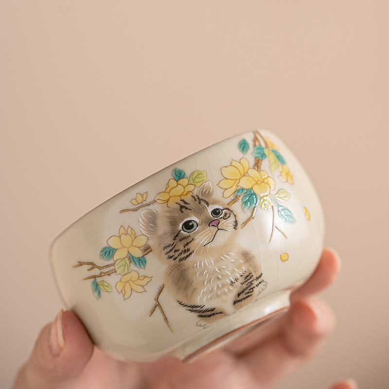 Buddha Stones Chat mignon Fleurs jaunes Lapin Tasse à thé Tasse à thé Kung Fu - image 2