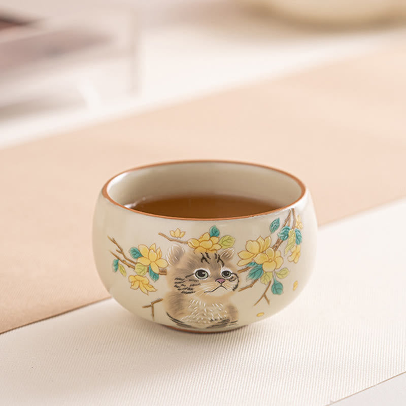 Buddha Stones Chat mignon Fleurs jaunes Lapin Tasse à thé Tasse à thé Kung Fu - image 11