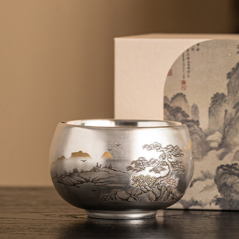 Buddha Stones Poisson Lotus Algues Vallée Montagnes Pin Dragon Tasse à Thé Kung Fu Tasse à Thé Avec Coffret Cadeau