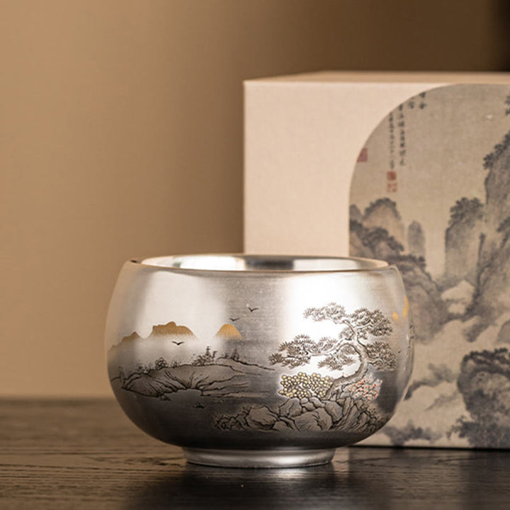Buddha Stones Poisson Lotus Algues Vallée Montagnes Pin Dragon Tasse à Thé Kung Fu Tasse à Thé Avec Coffret Cadeau
