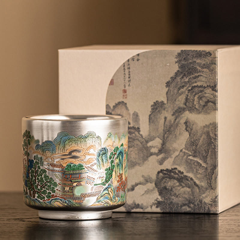 Buddha Stones Poisson Lotus Algues Vallée Montagnes Pin Dragon Tasse à Thé Kung Fu Tasse à Thé Avec Coffret Cadeau