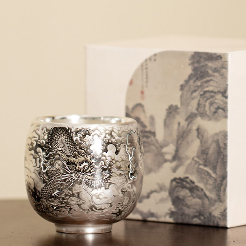 Buddha Stones Poisson Lotus Algues Vallée Montagnes Pin Dragon Tasse à Thé Kung Fu Tasse à Thé Avec Coffret Cadeau