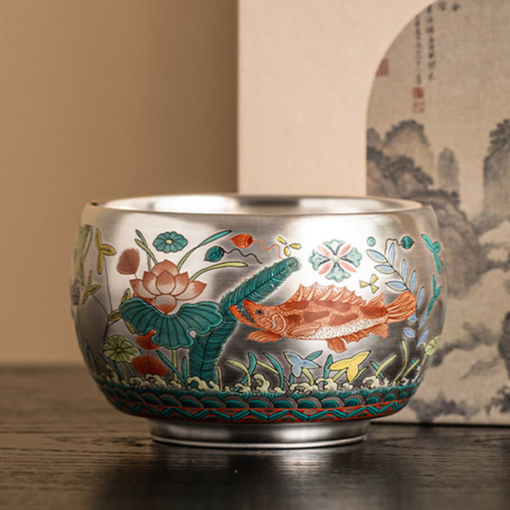 Buddha Stones Poisson Lotus Algues Vallée Montagnes Pin Dragon Tasse à Thé Kung Fu Tasse à Thé Avec Coffret Cadeau