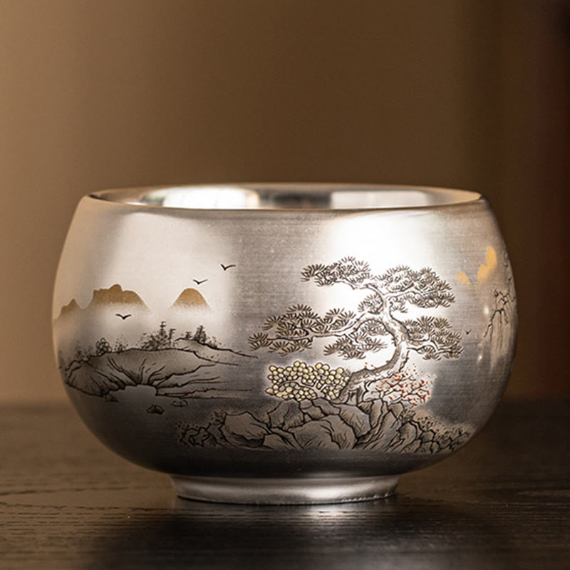 Buddha Stones Poisson Lotus Algues Vallée Montagnes Pin Dragon Tasse à Thé Kung Fu Tasse à Thé Avec Coffret Cadeau