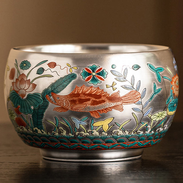 Buddha Stones Poisson Lotus Algues Vallée Montagnes Pin Dragon Tasse à Thé Kung Fu Tasse à Thé Avec Coffret Cadeau