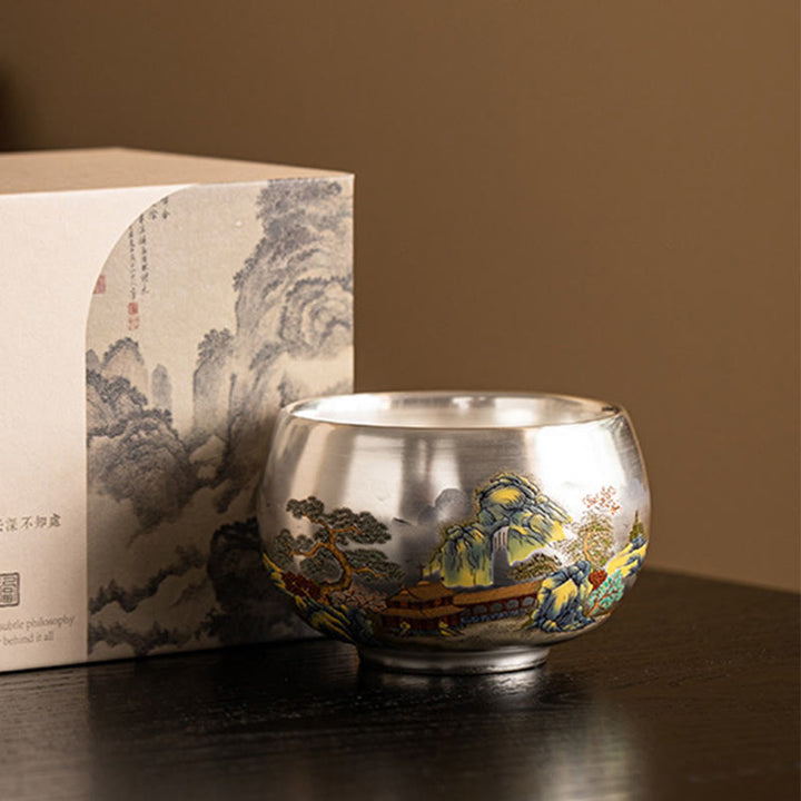 Buddha Stones Poisson Lotus Algues Vallée Montagnes Pin Dragon Tasse à Thé Kung Fu Tasse à Thé Avec Coffret Cadeau