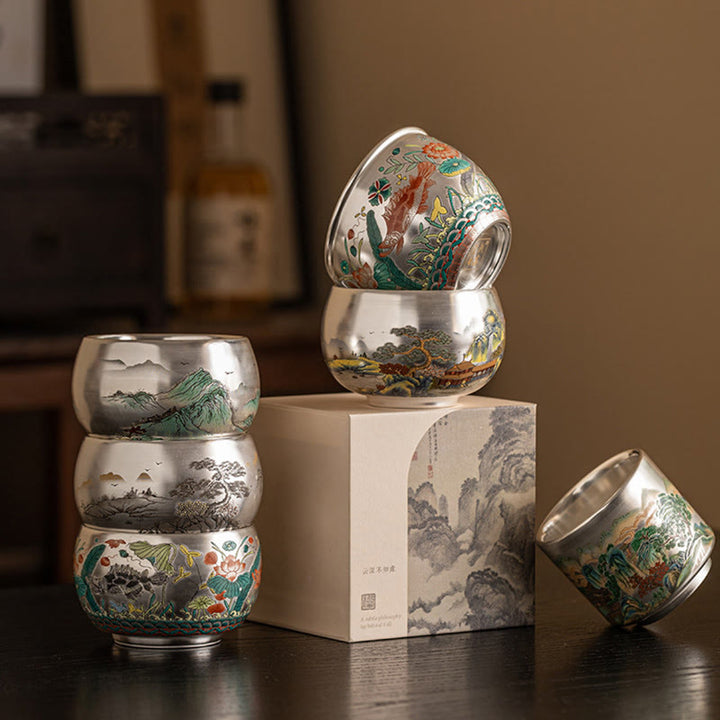 Buddha Stones Poisson Lotus Algues Vallée Montagnes Pin Dragon Tasse à Thé Kung Fu Tasse à Thé Avec Coffret Cadeau