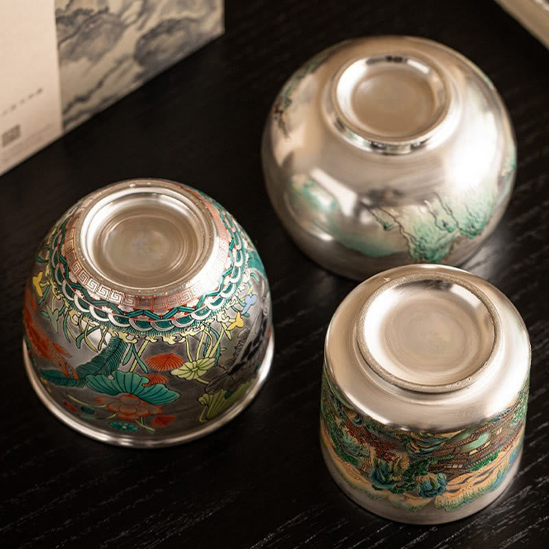 Buddha Stones Poisson Lotus Algues Vallée Montagnes Pin Dragon Tasse à Thé Kung Fu Tasse à Thé Avec Coffret Cadeau