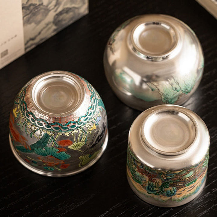 Buddha Stones Poisson Lotus Algues Vallée Montagnes Pin Dragon Tasse à Thé Kung Fu Tasse à Thé Avec Coffret Cadeau