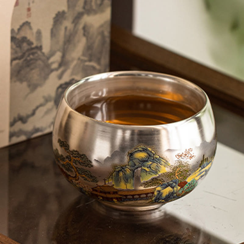 Buddha Stones Poisson Lotus Algues Vallée Montagnes Pin Dragon Tasse à Thé Kung Fu Tasse à Thé Avec Coffret Cadeau
