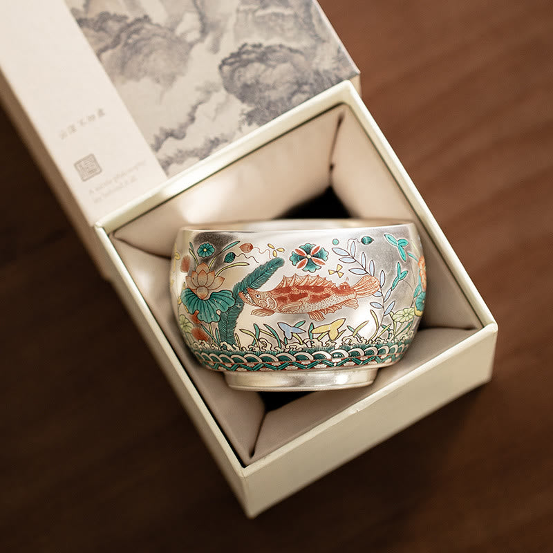Buddha Stones Poisson Lotus Algues Vallée Montagnes Pin Dragon Tasse à Thé Kung Fu Tasse à Thé Avec Coffret Cadeau