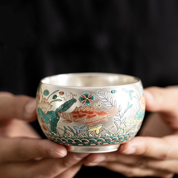 Buddha Stones Poisson Lotus Algues Vallée Montagnes Pin Dragon Tasse à Thé Kung Fu Tasse à Thé Avec Coffret Cadeau