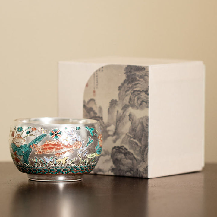 Buddha Stones Poisson Lotus Algues Vallée Montagnes Pin Dragon Tasse à Thé Kung Fu Tasse à Thé Avec Coffret Cadeau