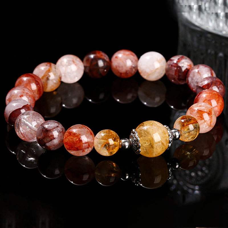 Bracelet d'équilibre en perles de quartz hématoïde rouge naturel Buddha Stones