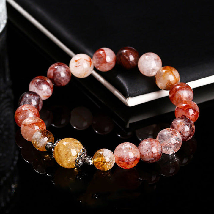 Bracelet d'équilibre en perles de quartz hématoïde rouge naturel Buddha Stones