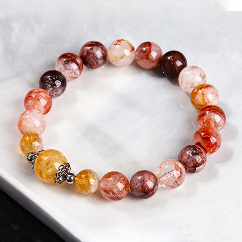 Bracelet d'équilibre en perles de quartz hématoïde rouge naturel Buddha Stones