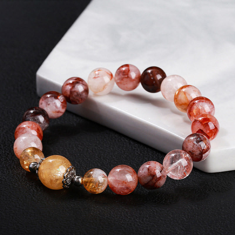 Bracelet d'équilibre en perles de quartz hématoïde rouge naturel Buddha Stones