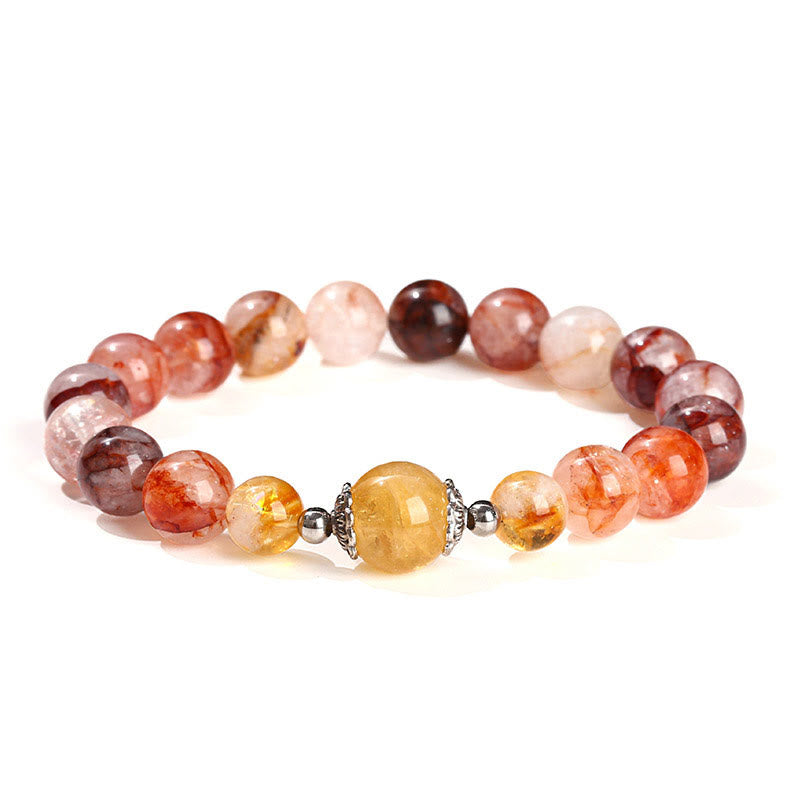 Bracelet d'équilibre en perles de quartz hématoïde rouge naturel Buddha Stones