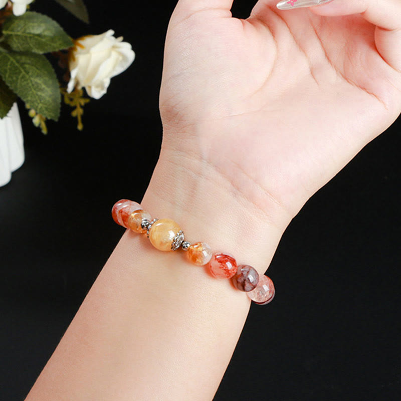 Bracelet d'équilibre en perles de quartz hématoïde rouge naturel Buddha Stones