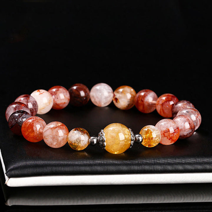 Bracelet d'équilibre en perles de quartz hématoïde rouge naturel Buddha Stones