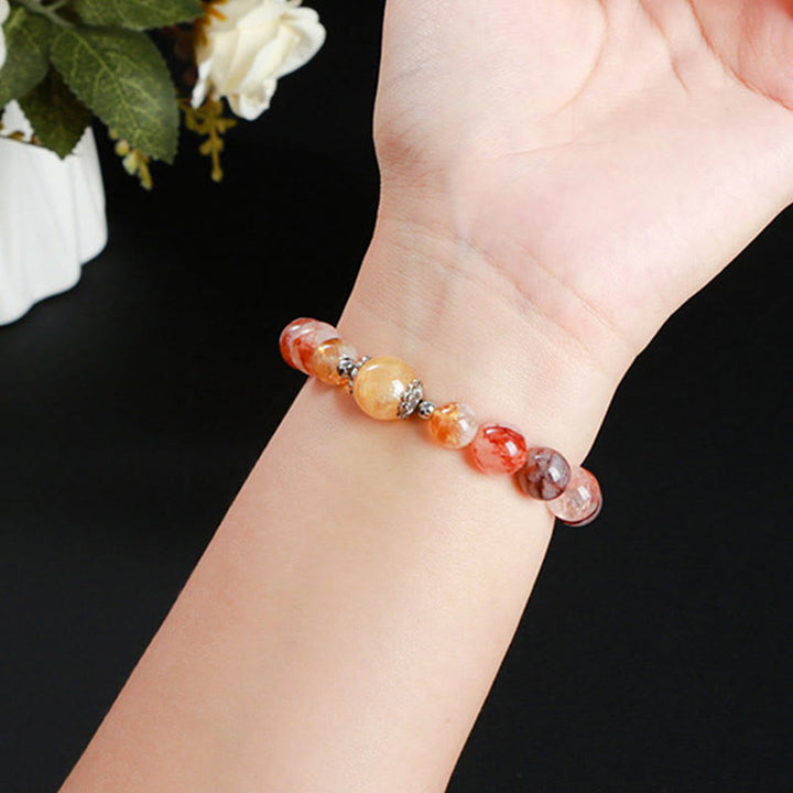 Bracelet d'équilibre en perles de quartz hématoïde rouge naturel Buddha Stones