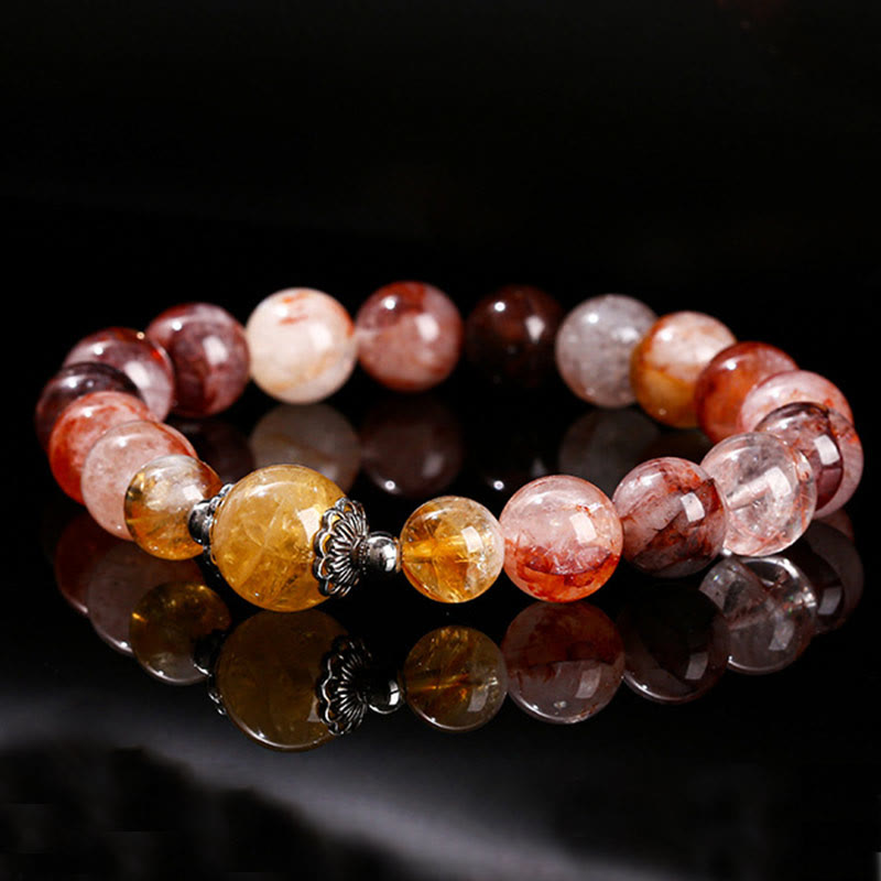 Bracelet d'équilibre en perles de quartz hématoïde rouge naturel Buddha Stones