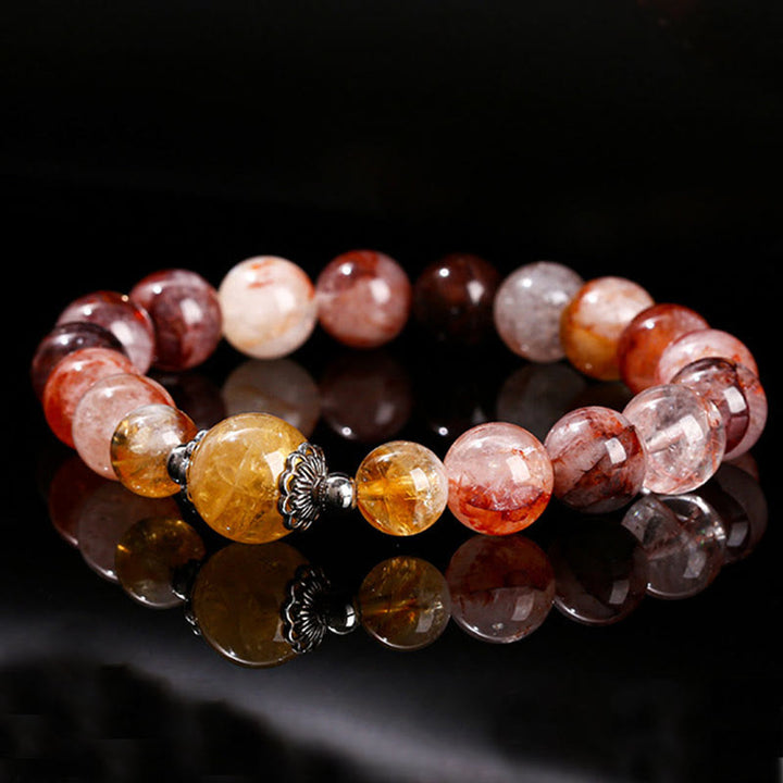 Bracelet d'équilibre en perles de quartz hématoïde rouge naturel Buddha Stones