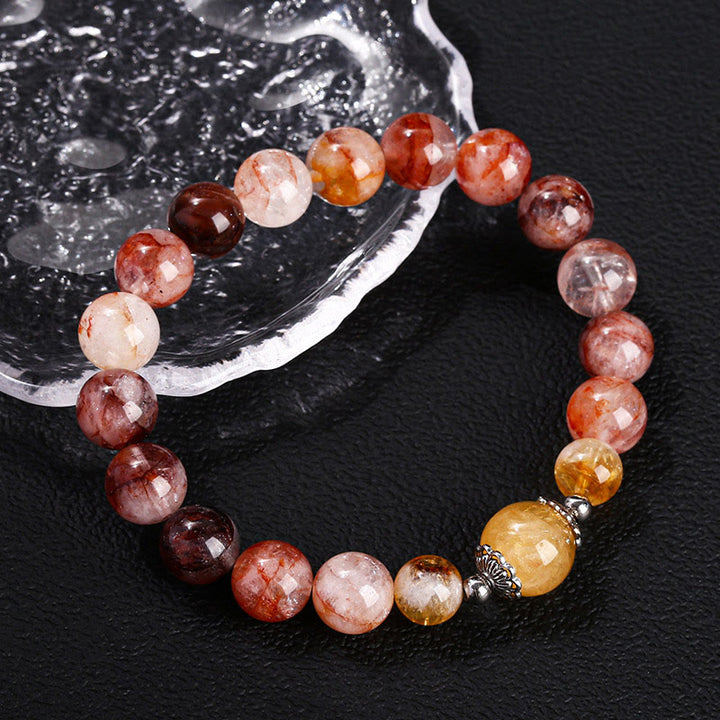 Bracelet d'équilibre en perles de quartz hématoïde rouge naturel Buddha Stones