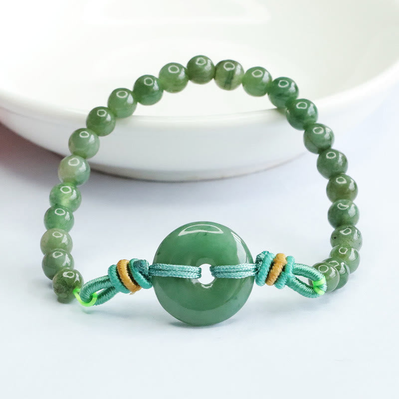 Bracelet de prospérité avec boucle de paix et perles de jade en Buddha Stones