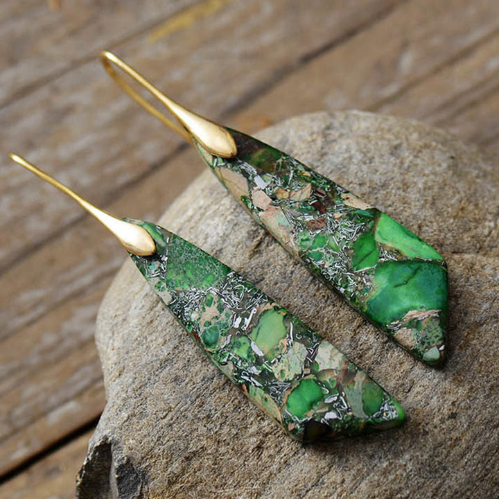 Boucles d'oreilles anti-stress en cristal géométrique en pierre naturelle de l'empereur Buddha Stones