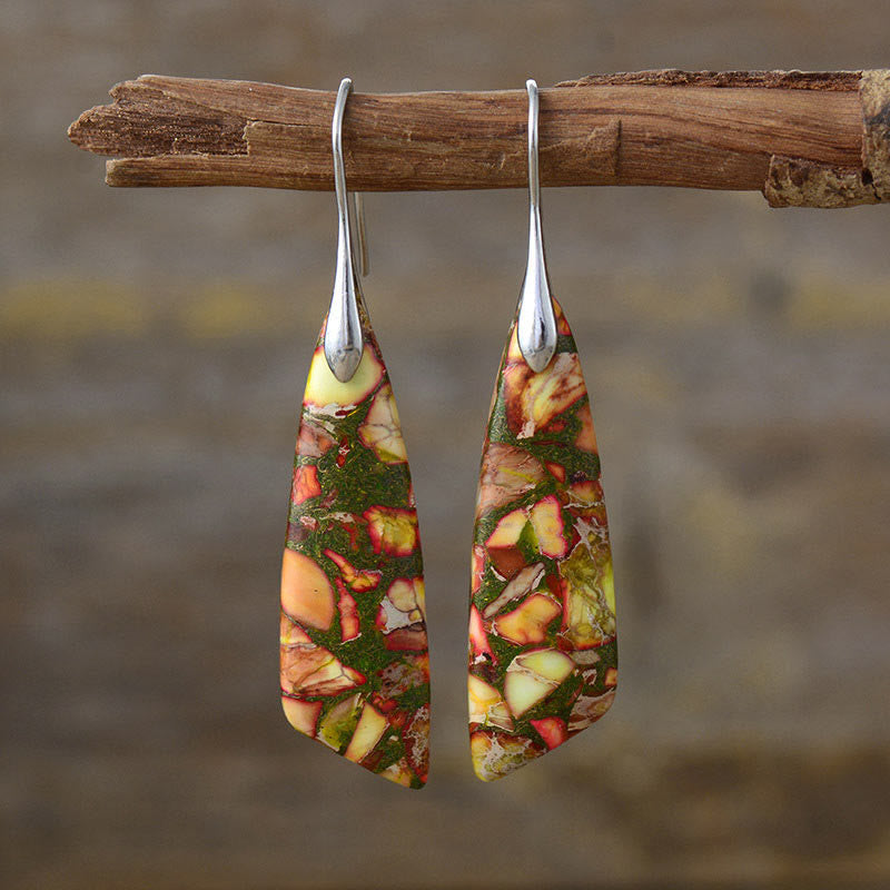 Boucles d'oreilles anti-stress en cristal géométrique en pierre naturelle de l'empereur Buddha Stones - Pierre Empereur Jaune (Poteaux en Cuivre) - Argenté - image 9