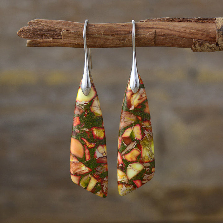 Boucles d'oreilles anti-stress en cristal géométrique en pierre naturelle de l'empereur Buddha Stones - Pierre Empereur Jaune (Poteaux en Cuivre) - Argenté - image 9