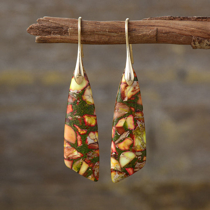 Boucles d'oreilles anti-stress en cristal géométrique en pierre naturelle de l'empereur Buddha Stones - Pierre de l'Empereur Jaune (Poteaux en cuivre) - Doré - image 8