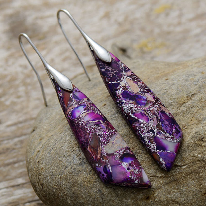 Boucles d'oreilles anti-stress en cristal géométrique en pierre naturelle de l'empereur Buddha Stones - Pierre de l'Empereur Pourpre (poteaux en cuivre) - Argenté - image 11