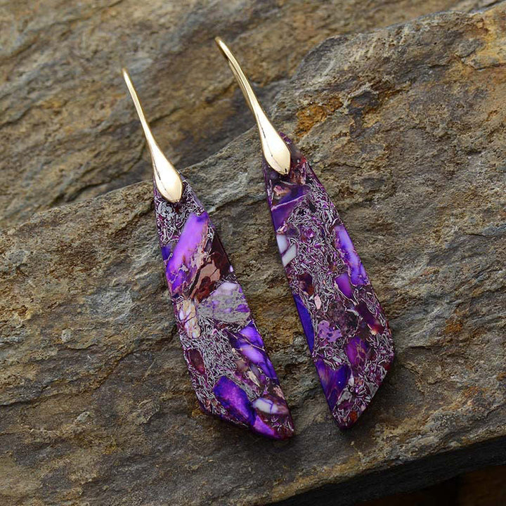 Boucles d'oreilles anti-stress en cristal géométrique en pierre naturelle de l'empereur Buddha Stones - Pierre de l'Empereur Pourpre (Poteaux en Cuivre) - Doré - image 10