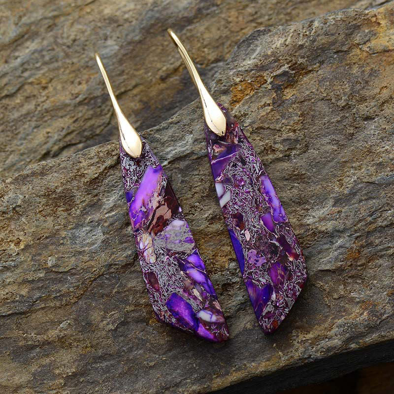 Boucles d'oreilles anti-stress en cristal géométrique en pierre naturelle de l'empereur Buddha Stones - Pierre de l'Empereur Pourpre (Poteaux en Cuivre) - Doré - image 10