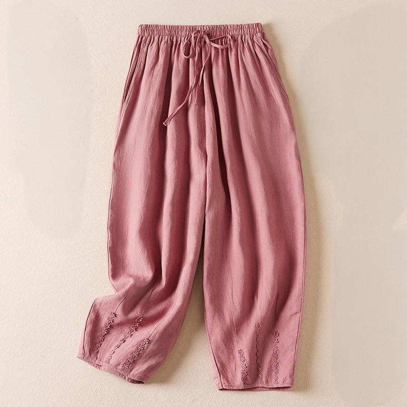Pantalon sarouel d'été brodé de petites fleurs avec poches et Buddha Stones - Rose clair - US8-10，UK/AU12-14，EU40-42 (2XL) - image 11