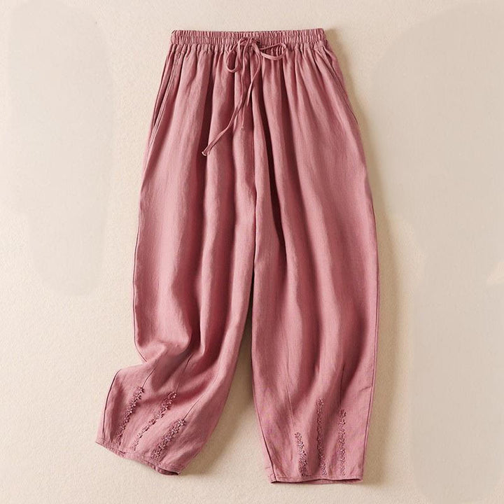 Pantalon sarouel d'été brodé de petites fleurs avec poches et Buddha Stones - Rose clair - US8-10，UK/AU12-14，EU40-42 (2XL) - image 11